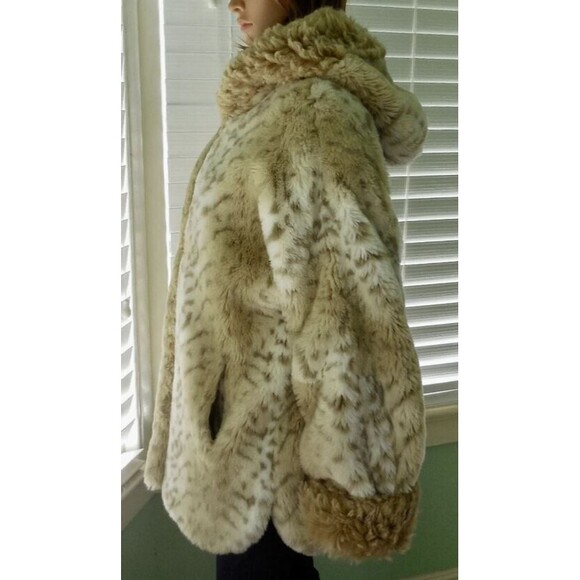 Vtg 80s Coldwater Creek Coat Snow Leopard Faux Fur Oversized Jacket Toggles PL - Picture 5 of 8